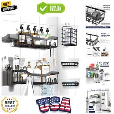 Modern Adhesive Shower Shelf Set - 7 Rustproof Units with 24 Hooks Included