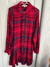 Ladies Loft Red/Black w/ Blue accent Plaid Button Down Ruffle Dress size L