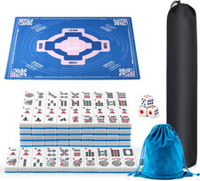 American Mahjong Set with 166 Blue Tiles 1.2 Inch Includes Mahjong Mat and