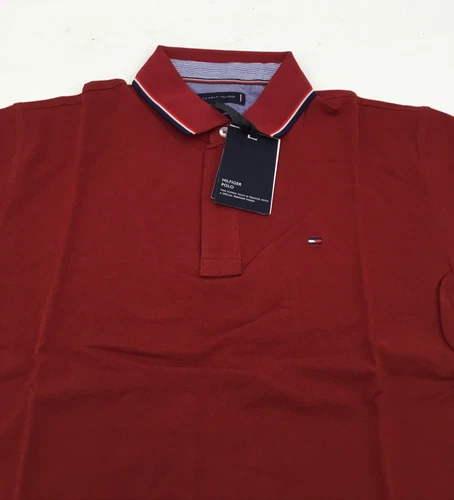 Tommy Hilfiger Mens Classic Fit Short Sleeve Cotton Polo in  Burgundy Large image 5