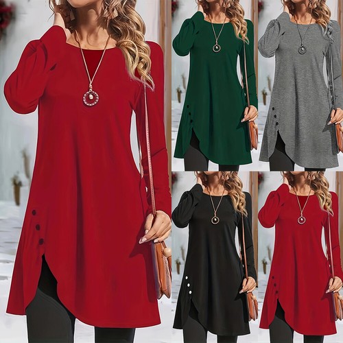 Women Round Neck Long Tops Shirt Solid Long Sleeve Casual Loose Pullover Blouse