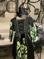girls BLACK Green WITCH HALLOWEEN COSTUME DRESS W/Ghosts.Med.New