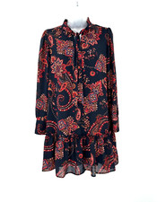 Loft Boho Dress Small Paisley Print Tie Neck Fall Long Sleeve Mini Romantic