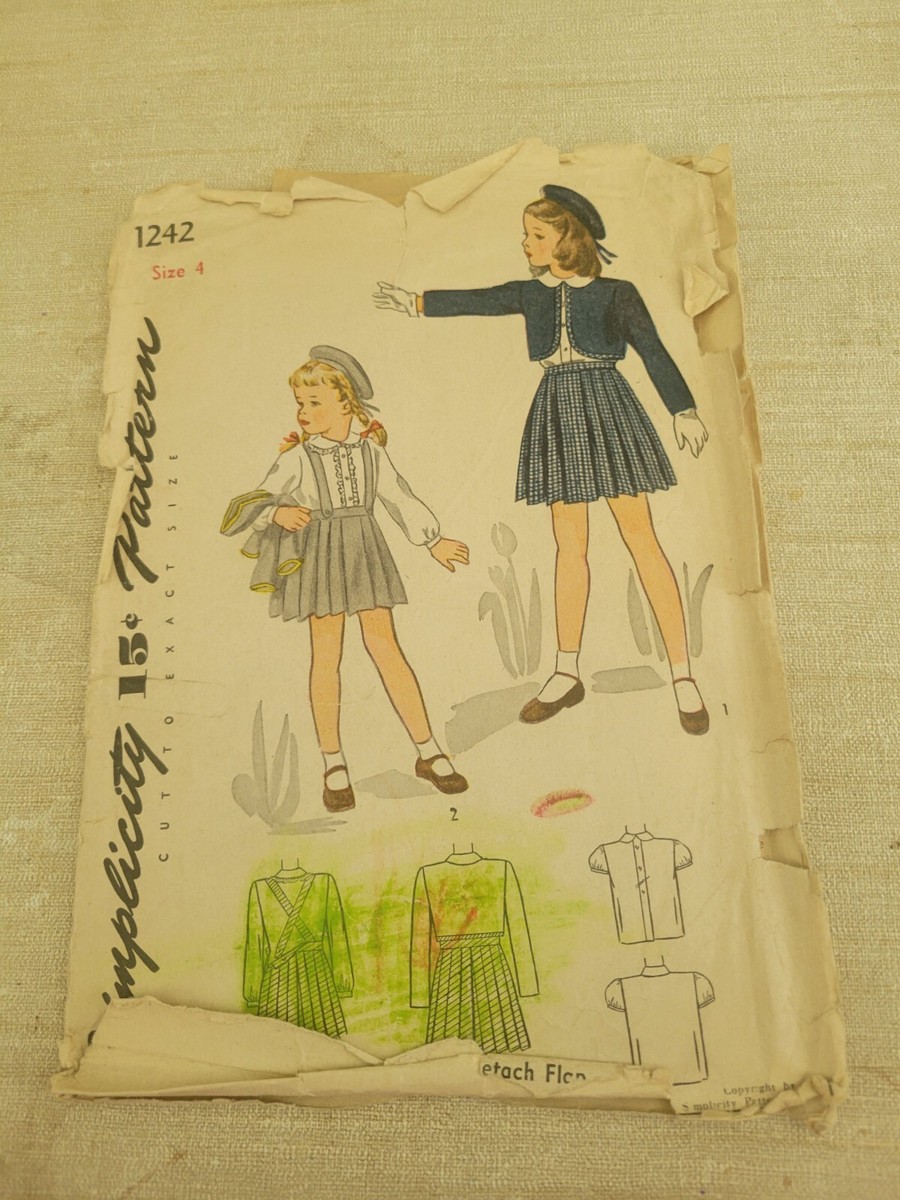 1939/40 Vtg Simplicity Pattern 1242 Child's Bolero/Skirt/Blouse SZ