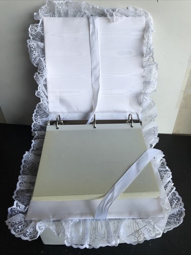 BEAUTIFUL HANDMADE WHITE HEART LACE COVER OVER WEDDING PHOTO PICTURE ALBUM VNG - Picture 7 of 8