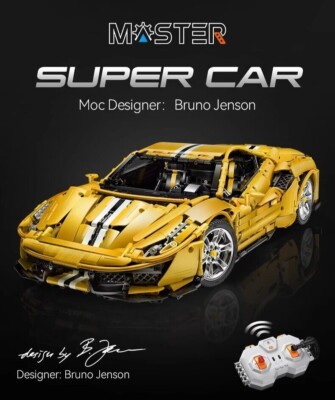 LEGO LIKE CADA Technic Yellow Ferrari 488 Pista, Race Car Building Kit,1:8 Scale