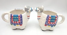 2 Animal Coffee Mugs Hand Painted Coffee Tea Cups Llama Figural Ceramic