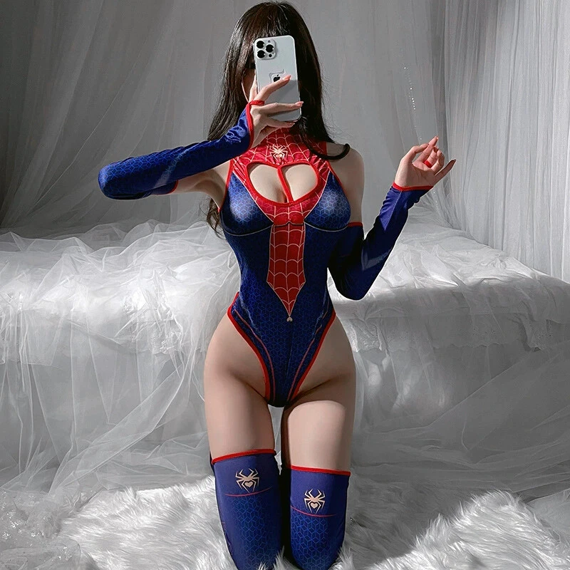 Women Sexy Lingerie Set Cosplay Spiderwoman Jumpsuit Bodysuit Costume Halloween - Image 4 of 4