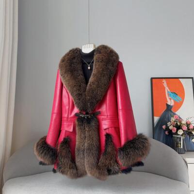 Women's Fox Fur Collar Oversized Slim Fit Fur Mid Long Spliced