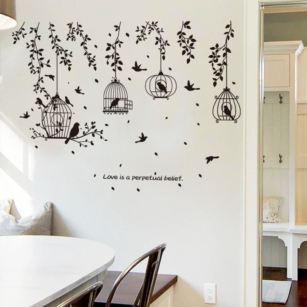 3D Black Bird's Cage & Tree Wall Stickers Home Décor Bedroom DIY Wall Art Mural 3D Black Bird'S Cage & Tree Wall Stickers Home Décor Bedroom Diy Wall Art Mural