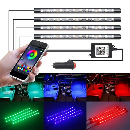 4*12LED Car Interior Light RGB Wireless Bluetooth Music Remote LED Strip Lights - Picture 4 of 12