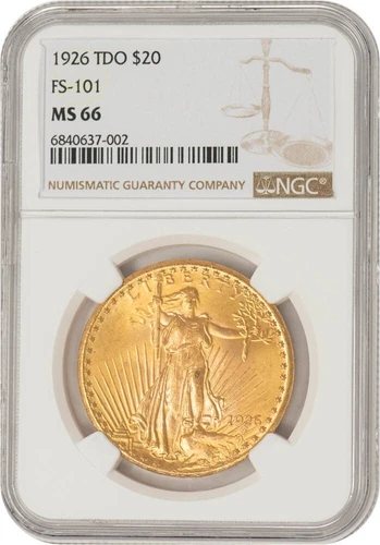 1926 $20 Gold Saint Gaudens Tripled Die Obverse FS-101 MS66 NGC 948839-49