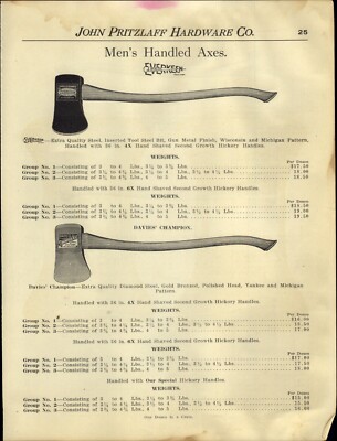 ca1910 PAPER AD Everkeen Axe Axes Davies' Colby Kelly's Vulcan