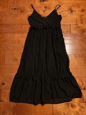 Floral Eyelet Tiered Midi Black Large Dress NWT $74 Francesca's Blue Rain
