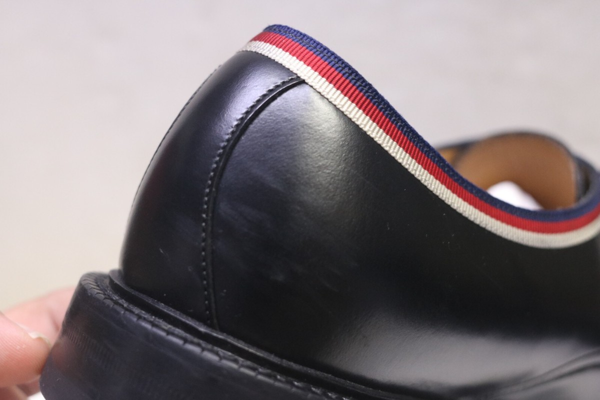 GUCCI‎ Black Leather Signature Web Lace-up Dress Shoes Size US  7.5 GUCCI Black Leather Navy Signature Web Lace-up Dress Shoes  main image 2