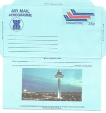 SINGAPORE: AEROGRAMME 35c.Styl.airplanes /Back: Changi Airport/1982/ mint
