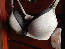NWT All. You. LIVELY Amazingly Comfortable Wireless Grey Black Push Up Bra 34C