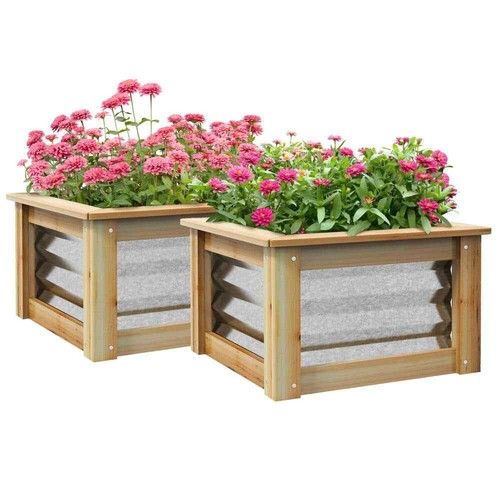 Raised Garden Bed Kit, Outdoor Wooden Planter Box with Galvanized Metal Reinforc