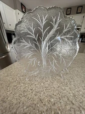 Indiana Glass Relish Dish PEBBLE LEAF 10" Clear 2 Part Divided Tidbit Plate