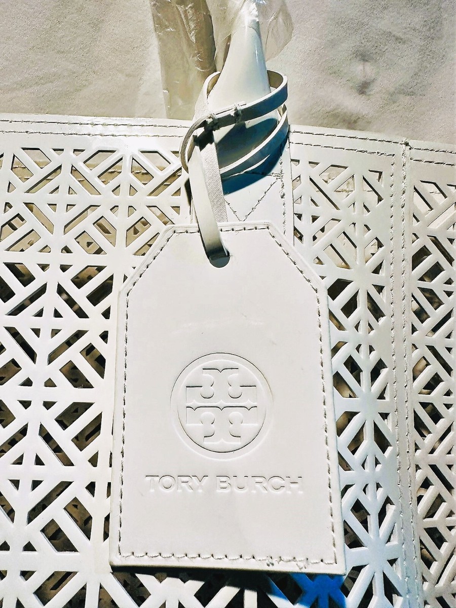 Tory Burch Large White SHOPPER Tote Lace Perforated Patent