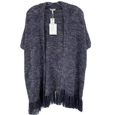 Joie Sweater Small Sona Linen-Blend Fringe-Hem Cardigan, Stingray Gray NEW