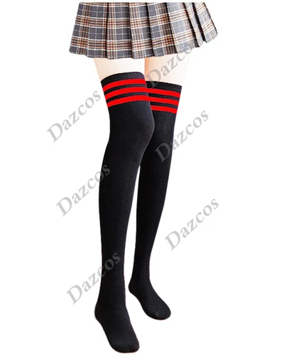 DAZCOS Classic Triple Striped Tube Socks Thigh High Stockings for Cosplay Casual