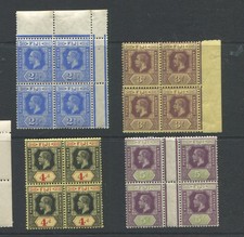 FIJI 1914 5D, SG 132, 21/2D SG 129, 4D SG 131A, 130C 3D TODOS LOS BLOQUES DE 4. VF MUH