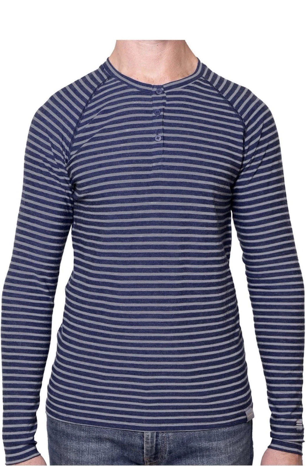Meriwool Light Base Layer Men’s XL Blue “Sea” Stripe 190 Henley Long Sleeve NEW