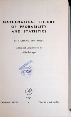 Mathematical Theory of Probability and Statistics Mises, Richard von: