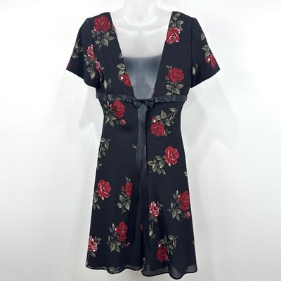 VTG 90s Donna Ricco Dress Women's 8 Rose Romantic Babydoll Whimsigoth Bow