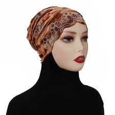 Women Muslim Velvet Rhinestone Turban Head Cover Cap Bonnet Islamic Beanie Arab