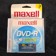 New Maxell Camcorder DVD-R - 3 pack 30 min 1.4 GB DVDs NOS