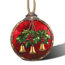 Stained Glass Christmas Decorations, Golden Bell Gift Suncatcher for Window C...