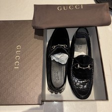 NEW Gucci 236936 Mens Classic Horsebit Black Patent Leather Loafers Size 11