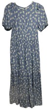 Women's Casual Boho Daisy Print Tiered Puff Sleeve Midi Dress Sz S Babydoll