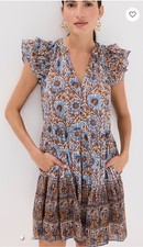 New Ulla Johnson Coletta Flutter Sleeve Dress Caspia Floral Women's Size 14