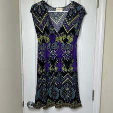 Bobbie Brooks Ladies Purple Paisley Floral V-Neck Empire Waist Dress Large