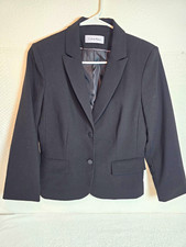 Calvin Klein Women's Black Nylon Lined Button Front Blazer Jacket Sz 6