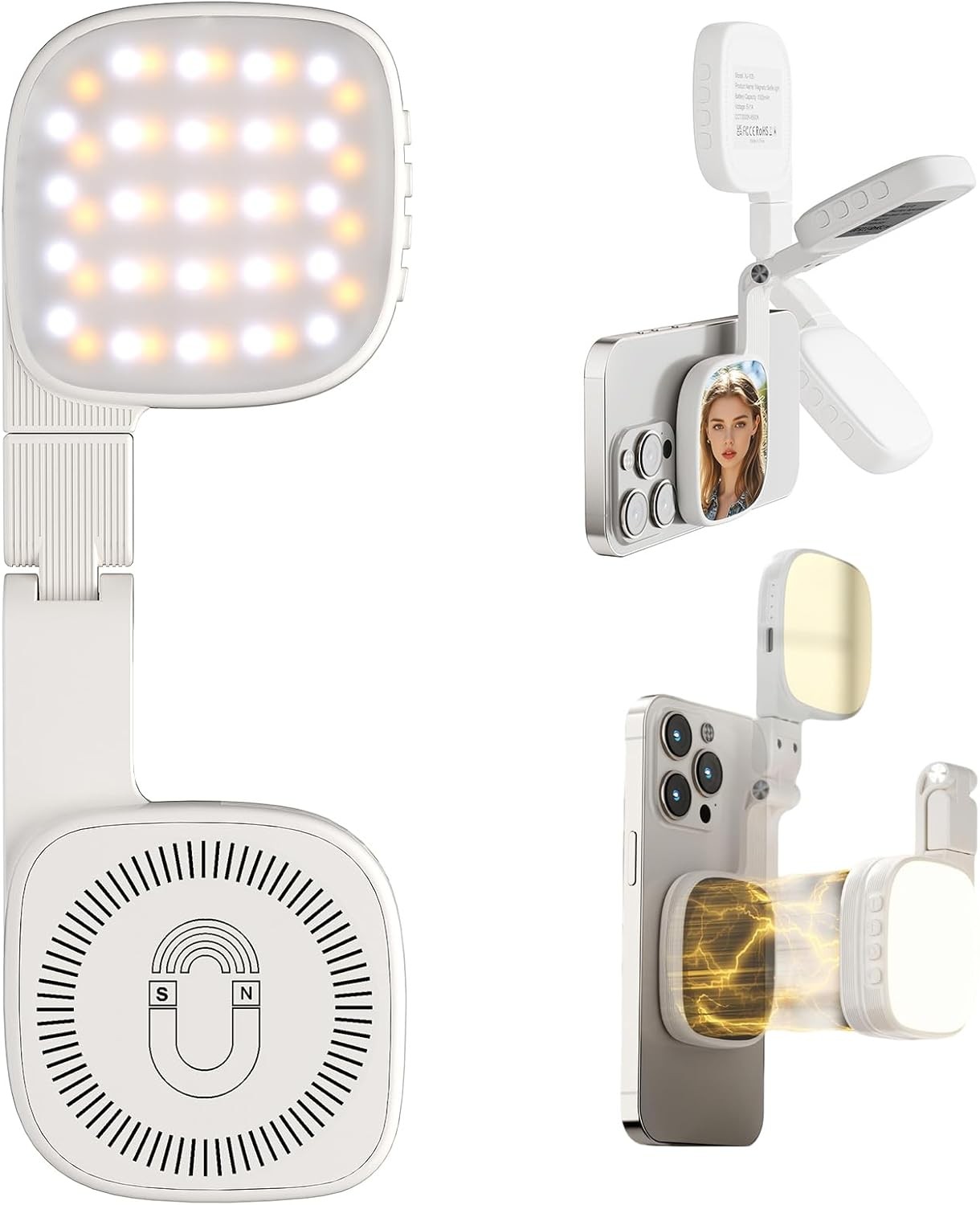 Magnetic Selfie Light 48LED 3000K-6500K,3 Light Modes & 10 Brightness Levels,36