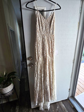 Lulus Womens Ivory Floral Lace Maxi Dress XS V-Neck Spaghetti Strap