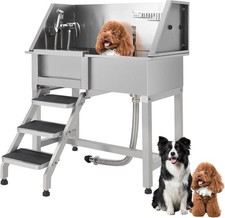 Professional Stainless Steel Pet Dog Cat Grooming Tub with Stairs Sliding Door