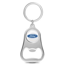 Ford White Logo Chrome Bottle Opener Metal Key Chain
