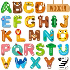 26 Magnetic Wooden Letters, Cute Animal Alphabet ABC Wood Small, Colorful