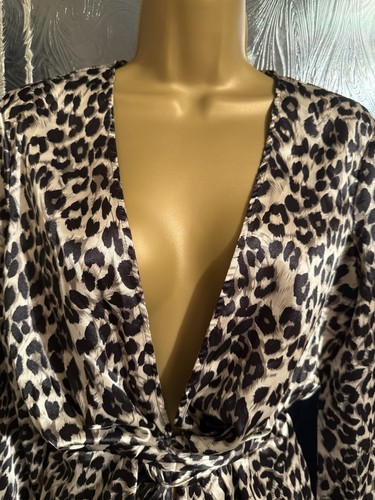 Leopard Print Satin Wrapped Top Belted - Picture 2 of 7