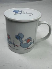 Vtg Toscany Collection Steinbeck Bird w Cane TopHat Tea Coffee Cup & Lid/Coaster