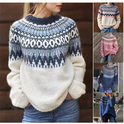 Damen Pullover Pulli Rund Hals Sweater Langarm Oberteile Strickpullover NEW