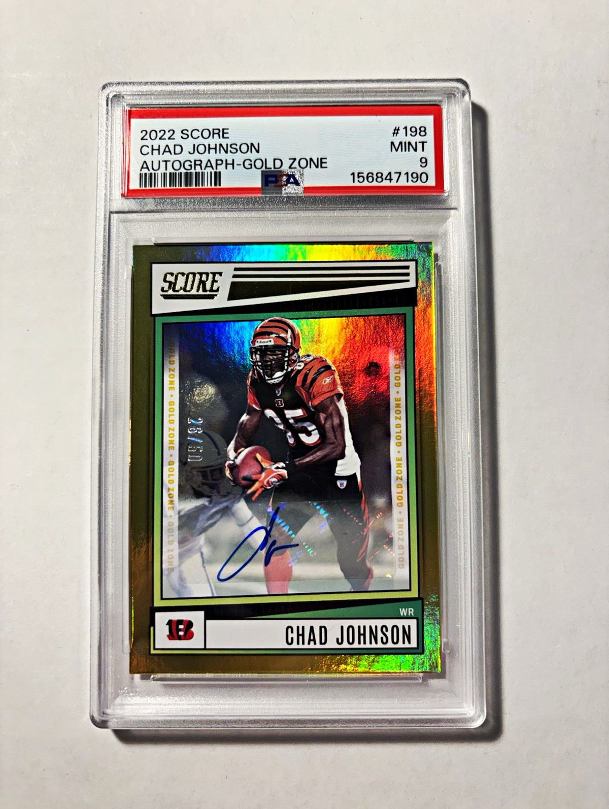Panini 2022 Score Chad Johnson Gold Zone Signatures Auto /50 Bengals PSA 9 AU