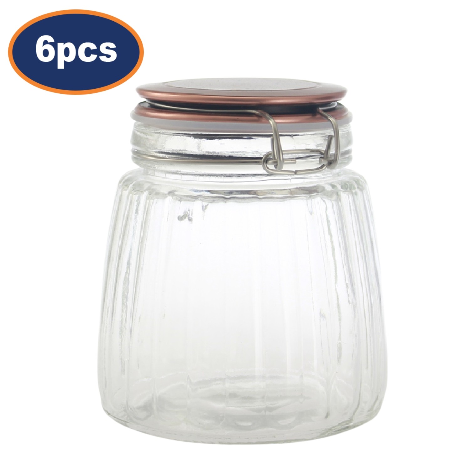 Storage Jar Glass 1L Airtight Copper Clip Top Lid Coffee Rice Flour Preserve 6pc