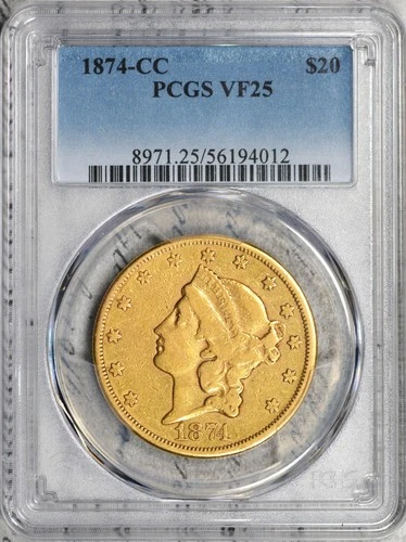 1874-CC Gold Liberty Head Double PCGS VF25 Cowboy Gold Coin Carson City! #1FIZ