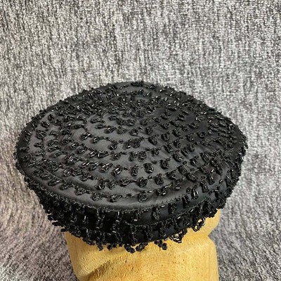 Vtg 50s Dowa Black Beaded Pillbox Hat Halle Bro Co Cleveland Cocktail Fascinator Vtg 50s Dowa Black Beaded Pillbox Hat Halle Bro Co Cleveland  main image 3